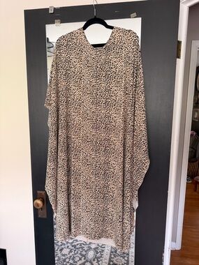 Nuggles brand Leopard Print Kaftan modest swimDress - Beige and Black